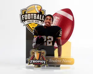 Acrylic Footbal Theme Trophy Standee - 3 Layered Clear Award with Student Photo & Name - Premium 0.25" Clear Acrylic - 10" Tall, 8" Wide, 4.5" Deep