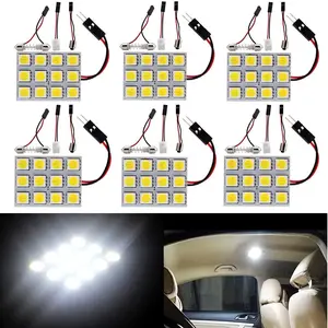 EverBright 6-Pack LED Panel Dome Light 5050 12SMD Auto Car Interior Reading Plate Lamp Roof Ceiling Interior Bulb with T10 BA9S Festoon Adapters (-12V)