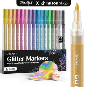[JusArt] 32/24/16 Colors Glitter Markers Pen, Glitter Paint Pens, Shimmer Marker, Water-based Ink for Kids Adults DIY Crafts Greeting Birthday Cards Present Doodle Drawing Supplies, Paint Markers, Markers for Coloring, Art Supplies, Coloring Supplies