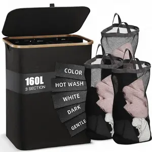 160L Extra Large Laundry Hamper with Lid | 3-Section Design, Sturdy Handle | Dirty Clothes Basket for Home