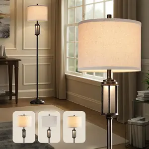 65'' Farmhouse Floor Lamp for Living Room with 2 Light Sources, Vintage Tall Standing Lamp with Frosted Acrylic Nightlight, Rustic Floor Light for Bedroom Office Corner, Bulbs Included