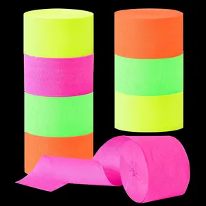 Glow in The Dark Party Supplies Neon Streamers Black Light Party Decorations, 8 Rolls Glow Crepe Paper Streamer Reactive Fluorescent Blacklight Party Supplies for Neon Party Birthday