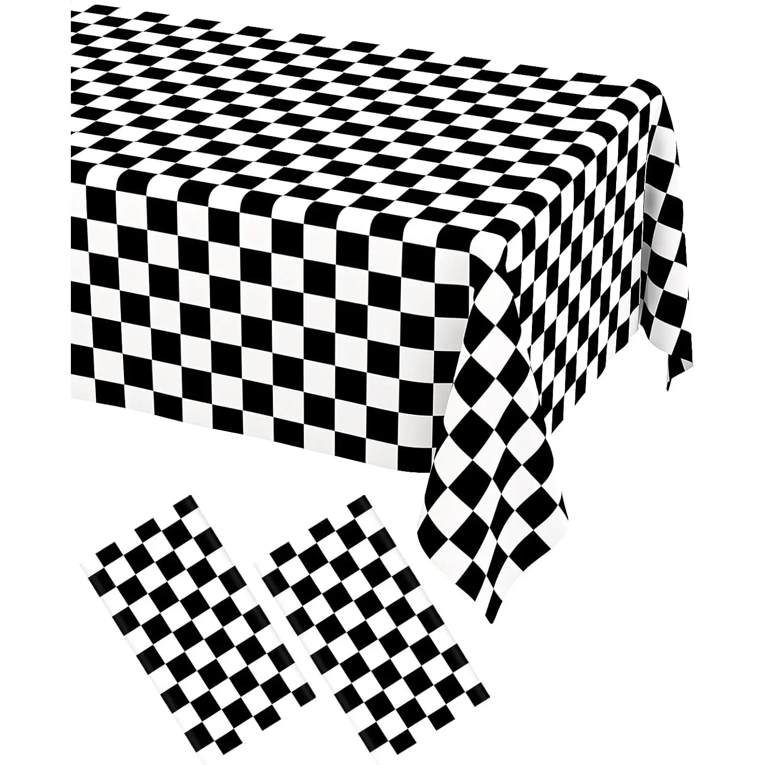 WNINK 2 Pack Black and White Checkered Disposable Tablecloth Race Car Theme Party Table Cloth, Black checkered tablecloth for Race Car Theme Birthday, Outdoor Picnic Parties Decorations, 54 * 108 Inch