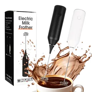 Electric Milk Frother, Milk Frother Wand, Wireless Handheld Foamer, 304 Stainless Steel Whisk Battery Operated for Coffee Latte, Easy Clean Detachable Head, One-Button for Eggs, Sauce, Matcha, for Home Kitchen Barista, Black, 2xAA Not Included