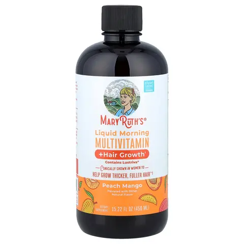 MaryRuth's Liquid Morning Multivitamin + Hair Growth, Peach Mango, 15.22 fl oz (450 ml)