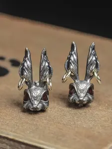 Vintage Eye Rabbit Earrings, Gothic Punk Style Animal Ear Studs, Cute Cartoon Hip Hop Rings, Unisex Jewelry Gift