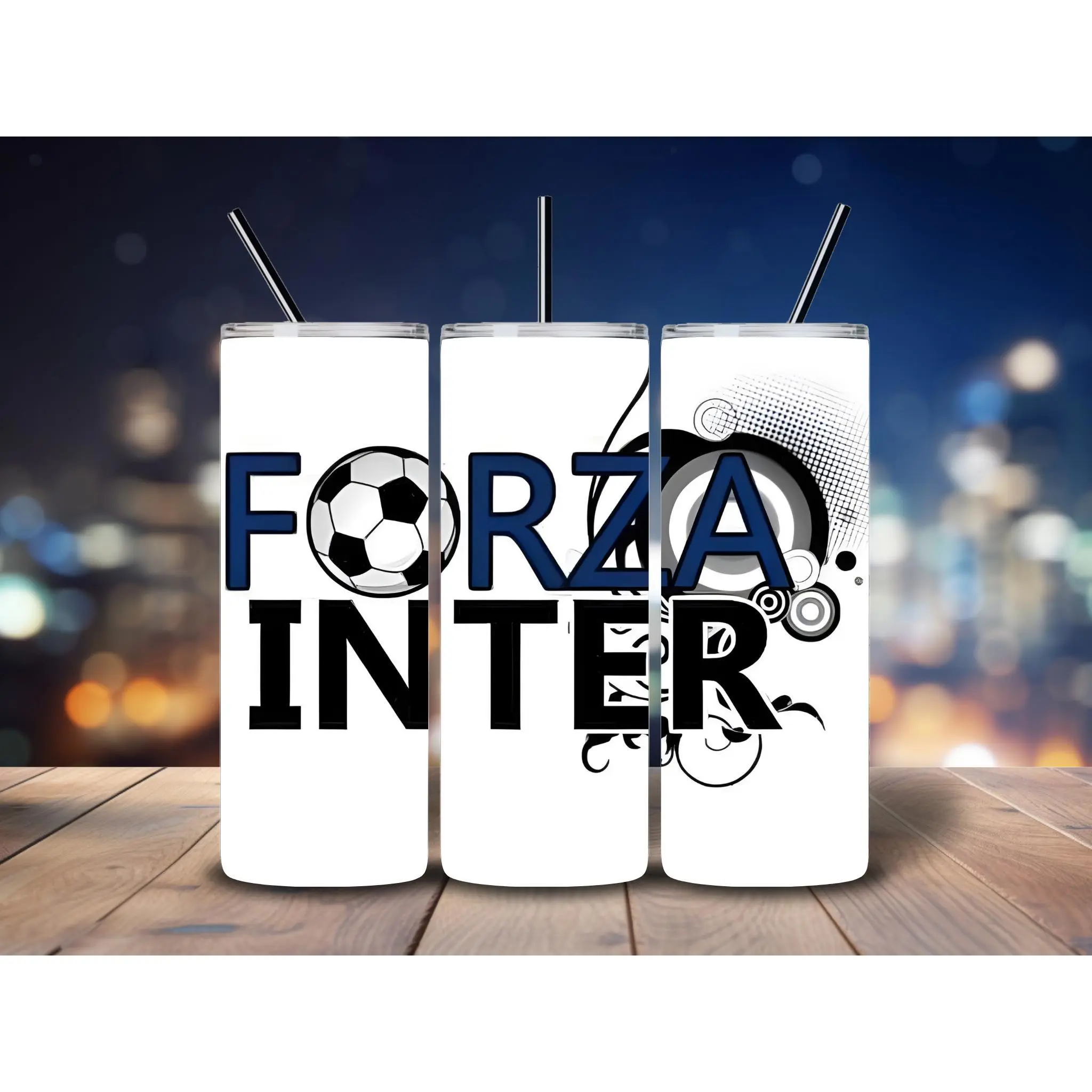 Forza Inter Tumbler – 20oz White Stainless Steel Cup | Soccer Fan Gift