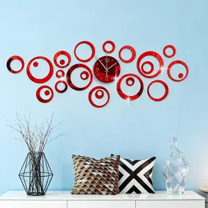 72PC， Red hollow circular acrylic mirror wall sticker, suitable for home decoration, living room, bathroom, bedroom background wall decoration, home decoration lintel decoration, DIY detachable wall sticker