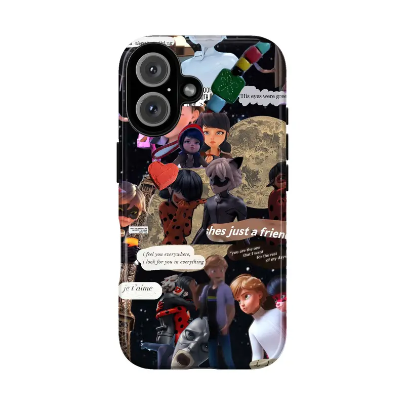 Miraculous Ladybug & Cat Noir Collage Phone Case, Ladybug Cat Noir Poses Parisian Love & Identity Vibes, fashion vibes dreamy emotional expressive collector gift play now, iPhone 17 16 15 14 13 12 Pro Max Plus X, Galaxy S25 S24 S23 S22 Ultra