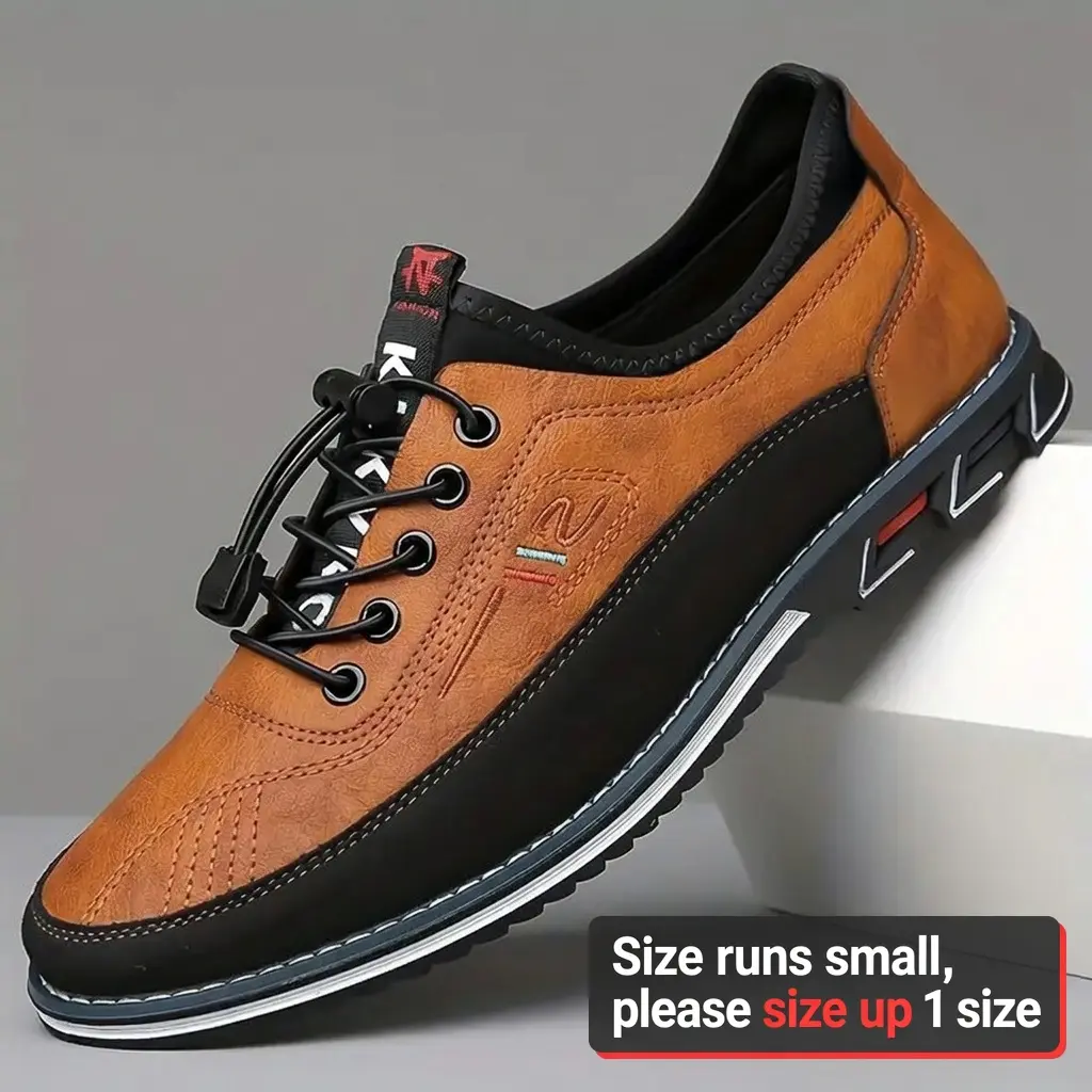 New Men's Stylish Casual Shoes Low-top Lace-up Black & Brown Business Sneakers for All Seasons & Outdoor Activities，Closed, Boy