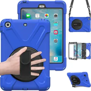 for iPad mini 1/2/3 Case with 360 Rotating Stand,Hand Grip Strap, Strap for  iPad Mini1st, 2nd and 3rd Generation Case-Blue