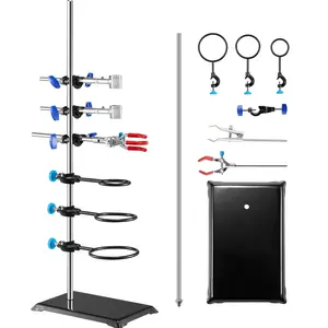 TikTokShopBlackFridayVEVOR Lab Stand Support, Laboratory Retort Support Stand Set, Steel Lab Stand 23.6" Rod and 8.3" x 5.7" Cast Iron Base, Includes Flask Clamps, a Burette Clamp and Cross Clamps