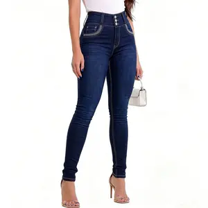 Ready to Ship Now Women's Embroidered Back Pocket Skinny Jeans Super Stretchy High Rise Denim Slimming Elastic Trousers Unique Floral Stitching Design Across USA Comfortable All Day Wear Denim Pants High Quality Fabric Jeans