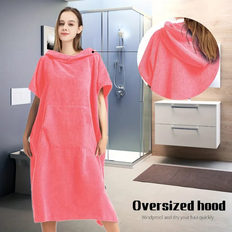 Unisex Hooded Polyester Microfiber Fabric Bath Robe - 1pc Short Sleeve Casual Loungewear, With Pocket, Super Absorbent, Quick Dry, Navy Blue, Indoor Bathroom Towel Supply