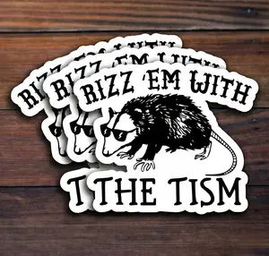 (3 Pack) Rizz Em With The Tism Sticker, Funny Rat Meme Sticker
