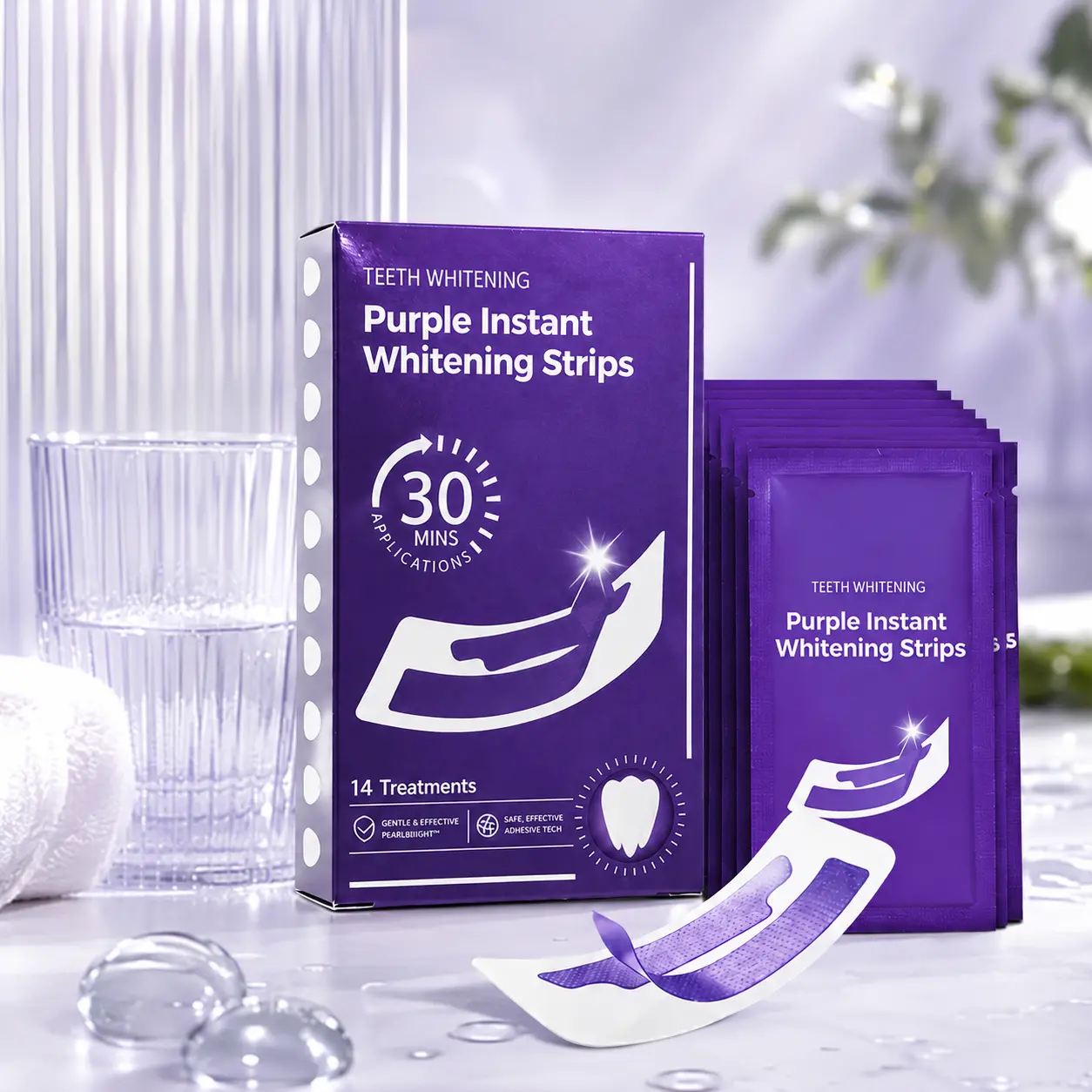 Peroxide-Free Teeth Whitening Strips – Purple Color Correcting Whitening Kit, Enamel Safe & Sensitivity-Free