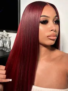 99J Burgundy Straight Human Hair Wigs Wear Go Glueless Frontal Wig 5x5 HD Transparent Lace Front Wig With Baby Hair Pre Plucked For Women 150% Density Lace Closure Wigs