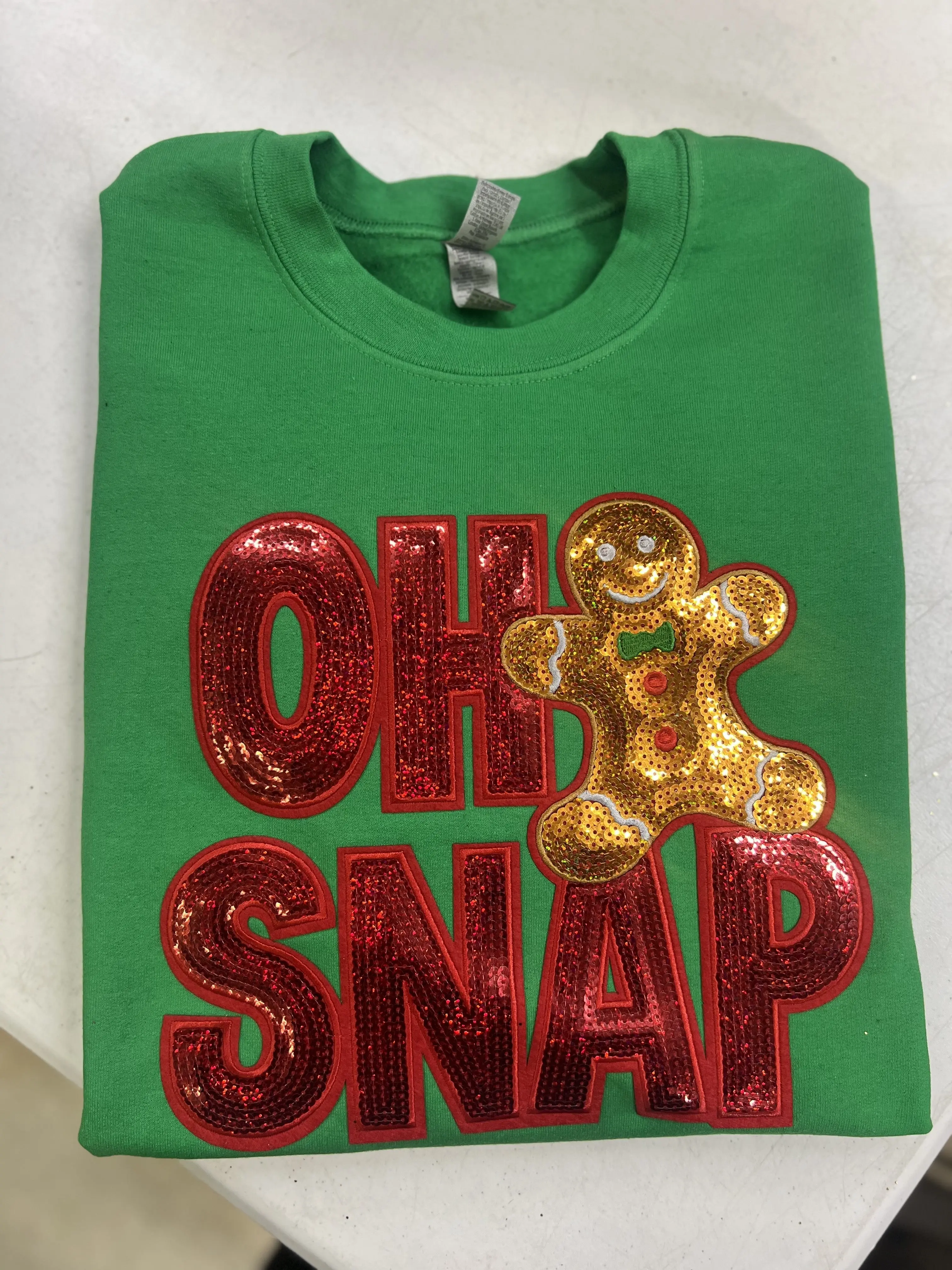 OH SNAP Sequin Patch Gildan Sweatshirt