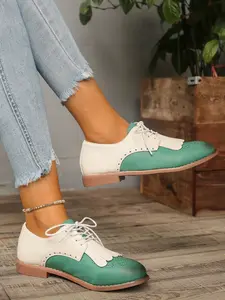 Vintage Women's Two-Tone Fringe Oxford Shoes, Lace-Up Low-Heel Casual Loafers