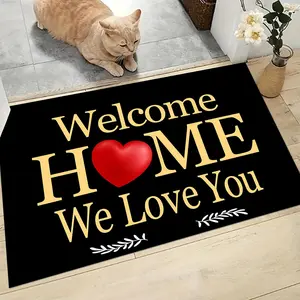 Welcome Home  Love You Letter Pattern Door Mat, 1 Count Non-slip Floor Rug, Rectangle Home Decorative Carpet for Living Room Bedroom Kitchen Bathroom