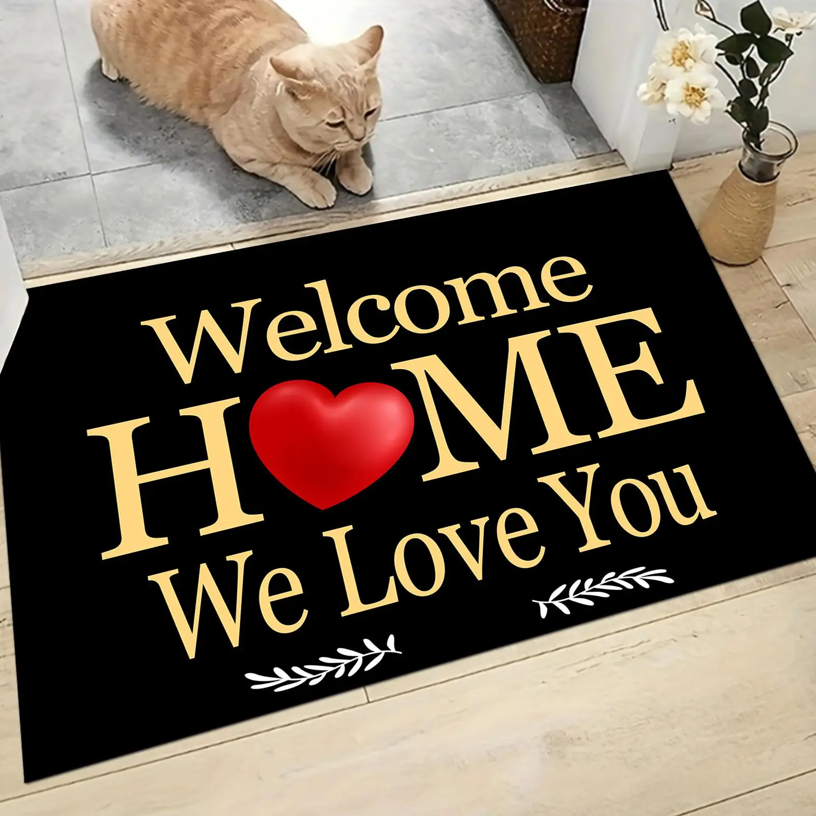 Welcome Home Love You Letter Pattern Door Mat, 1 Count Non-slip Floor Rug, Rectangle Home Decorative Carpet for Living Room Bedroom Kitchen Bathroom