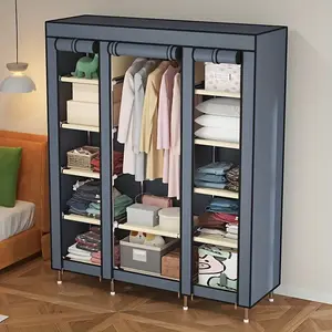 Portable Wardrobe with Steel Frame Easy Assembly Dust-proof 11 Storage Spaces 1 Hanging Area for Dormitories Rental Rooms Room Accessories