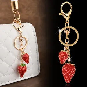 "Viral Strawberry Keychain for Women - Trendy Cute Car Keys Accessories, Aesthetic Alloy Bag Charm, Girls Gift Idea bow  keychain
