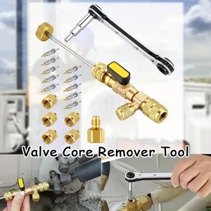 Copper HVAC Valve Core Remover and Installer Tool Kit, Dual Interface 1/4" & 5/16" Valve Core Tool for R22 R12 R407 R404 R410 R32 R600 Refrigerant Handling, Air Conditioning Repair Equipment