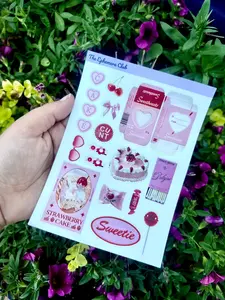 Sweetheart Cakecore Sticker Sheet – Pink Retro Candy Stickers, Cherry Cake, Sassy Valentine Aesthetic, Cute Ephemera