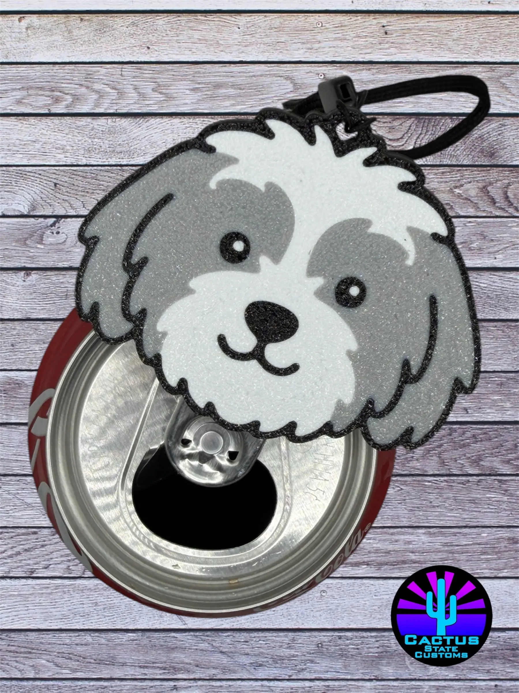 Pop Pals Grey Golden Doodle Dog Keychain - Colorful Smooth Soda Can Tab Opener, Assistive Tool for Kids, Fun Gift for Pet Lovers