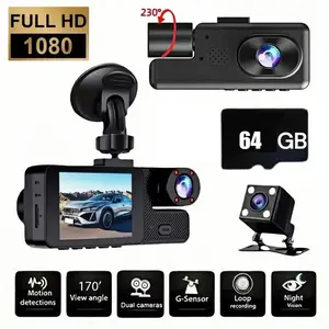 Dual FullHD 1080P Dash Cam Front Rear Car Camera Night Vision HDR Wide Angle 130 Degree G Sensor Loop Recording Parking Monitor Built in Audio Car DVR Driving Recorder Support 64G Memory Card Auto Recording Car Accessories Safety Camera Gift Trending 2026
