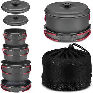 Camping Cookware Set Camping Gear, Compact Camping Pots and Pans Set, Durable Hard Alumina Camping Cooking Set  Outdoor Backpacking Camping Hiking Picnic, Included Mesh Carry Bag