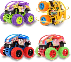 4 Pack Monster Truck Toys | Friction Push & GoMonster，Truck for Boys 3-7 Years Old，Double-Direction Inertia Monster Truck Set；Kids Stunt Truck Toys | Birthday Gift；No B，attery Friction Monster Truck。