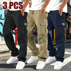 Men’s Cargo Pants - Menswear Plain Work Trousers, Durable Polyester Fabric, Straight Loose Fit, Multiple Pockets, Wrinkle-Resistant, Versatile All-Season Casual Long Bottoms.Summervibes