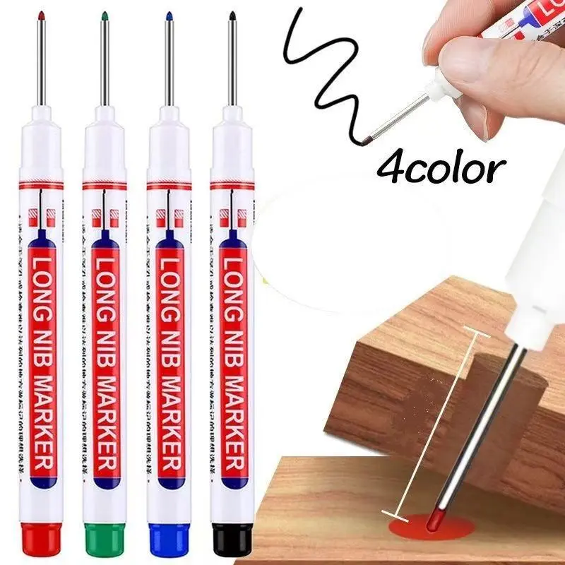 4pcs Long Head Marker Pen, Waterproof Woodworking Pen, Non Transparent Pens, Waterproof Marker Set, Deep Hole Pen for Home Bathroom Woodworking Decoration, Artist Drawing Pen, Drawing Markers