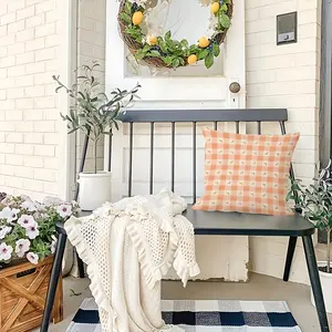 Throw Pillow Covers Vintage Gingham Floral Cottage Core Pink Blossom Checkered, Decorative Cushion Case with Zipper, Square, Cozy Farmhouse Home Decor, Soft Sofa Pillowcase for Christmas Gift Valentine Decor