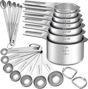 Measuring Cups and Spoons Set, 7 Stainless Steel Nesting Measuring Cups & 7 Spoons, 5 Mini Measuring Spoons & 2 Detachable Rings