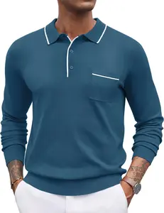 COOFANDY Knitted Long Sleeve Polo Men Banded Bottom Collared Sweaters Vintage Polo Sweater 2024 Winter Fashion Polo Army Green