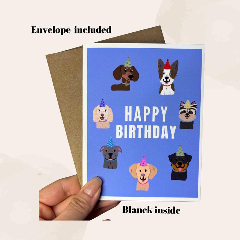 12 Pack - Cute Unique Dogs and Cats Greeting Cards with "Happy Birthday, Motivational" Design - Vibrant Blue Background & 1 Card & 1 Envelope Favorite Person