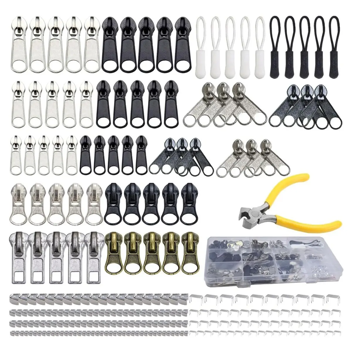 254 Pcs Universal Zipper Repair Kit, Replacement Zippers and Pulls with Case