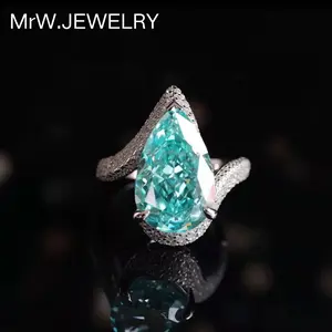 Paraiba Tourmaline Ring Large Carat Water Drop Pear Shape Synthetic Gemstone Open Ring