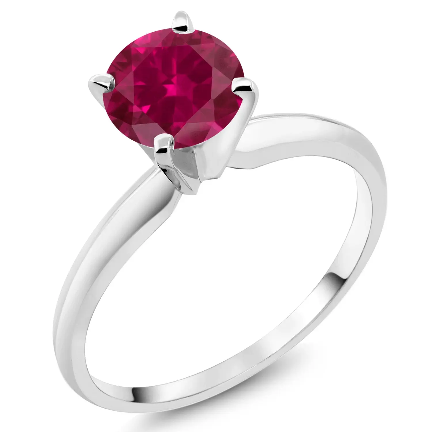 Gem Stone King 14 Karat White Gold Elegant Engagement Ring for Women Adults - 4-Prong 6MM Round Red Created Ruby Solitaire (1 Cttw Ruby Birthstone), Bridal Ring for Anniversary Gifting