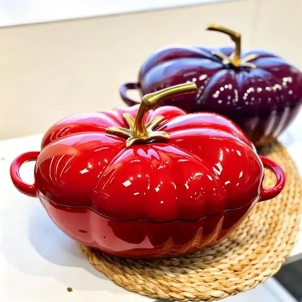 New Enameled Cast Iron Tomato-Shaped Dutch Oven Cookware - Non-Stick, Lid-Included Braising Pot for Home Cooking, Compatible With Gas Stoves & Induction Cooktops