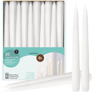 Long White Taper Candles - Bulk Pack of 30 Count - 10-inch Unscented Household Candlesticks -  European Quality Wax - 8 Hour Long  Candles for  Decor, Weddings & Parties