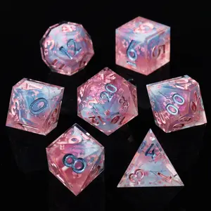 Mini Planet Sharp Edge Polyhedral RPG MTG Dungeons and Dragons Handmade DND Dice Set, 7 resin dice per set with gift box, suitable for desktop role-playing games for adults and teenagers, ideal birthday gift