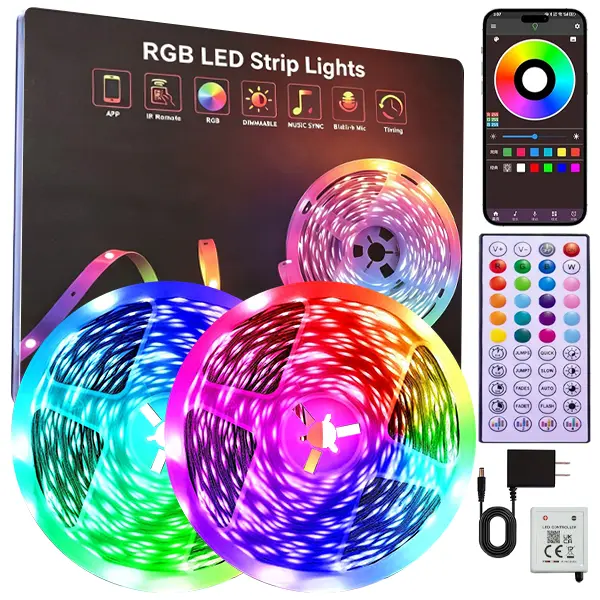 100FT LED Strip Lights RGB Music Sync for Bedroom, More 100ft 50ft Bluetooth Christmas Lights with Smart App and Remote Control Indoor Lighting, for Room Decorating Party Decor(100ft/30m, 50ft/15m)