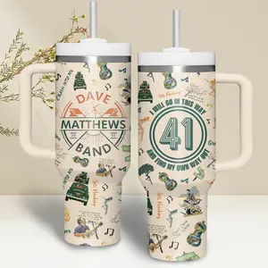 Dave Matthews Band Music Custom Tumbler 40oz with Handle, Jam Rock Aesthetic Cup, Live Concert Fan Gift, Indie Alternative Band Mug, Personalized Name Travel Mug, Festival Style Stainless Steel Tumbler