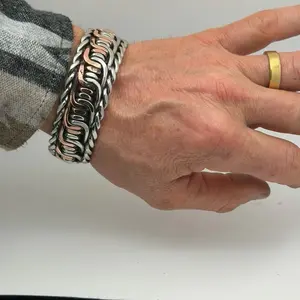 Stainless steel and copper welded cuff bracelet