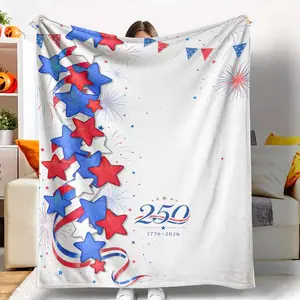 Patriotic stars plush flannel blanket American Independence Day theme soft cozy durable perfect for home decor outdoor picnics July 4th celebrations Memorial Day events Veteran's Day gifts and national holiday gatherings.