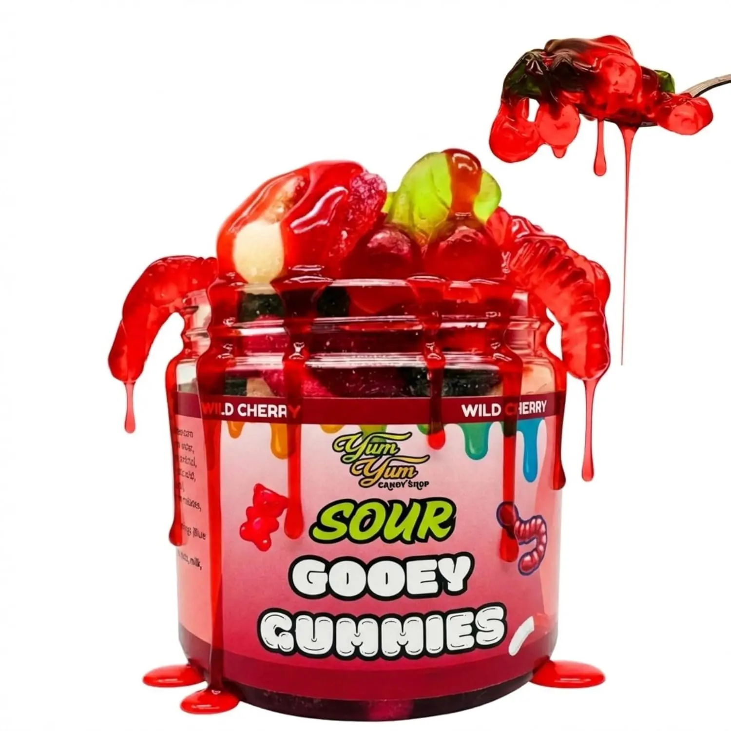 Sour Gooey Gummies, Sour Wild Cherry Candy, Gummy Candy Mix, Ooze Sticky Gummies, Liquid Chewy Sweet Treat Resealable Container
